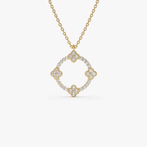 14k All Diamond Clover Circle Necklace 14K Gold Ferkos Fine Jewelry