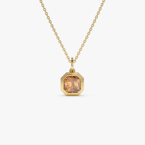 14K Asscher Cut Bezel Set Citrine Necklace 14K Gold Ferkos Fine Jewelry