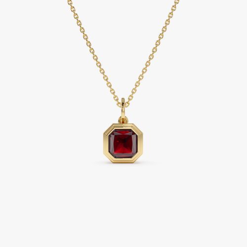 14K Asscher Cut Bezel Set Garnet Necklace 14K Gold Ferkos Fine Jewelry