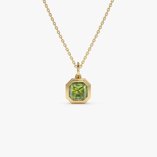 14K Asscher Cut Bezel Set Peridot Necklace 14K Gold Ferkos Fine Jewelry