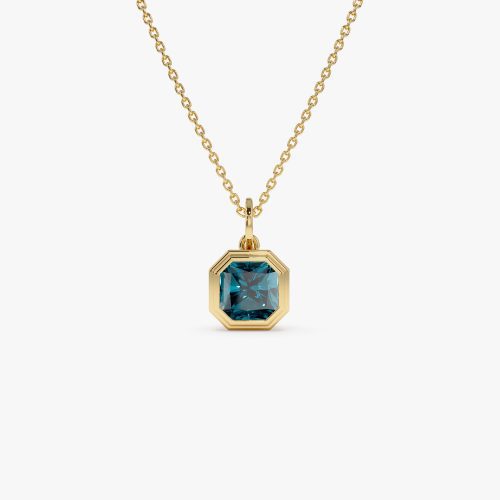 14K Asscher Cut Bezel Set London Blue Topaz Necklace 14K Gold Ferkos Fine Jewelry