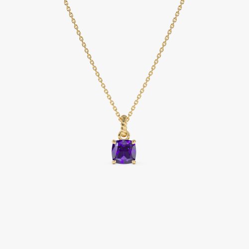 14K Cushion Cut Amethyst Solitaire Necklace 14K Gold Ferkos Fine Jewelry