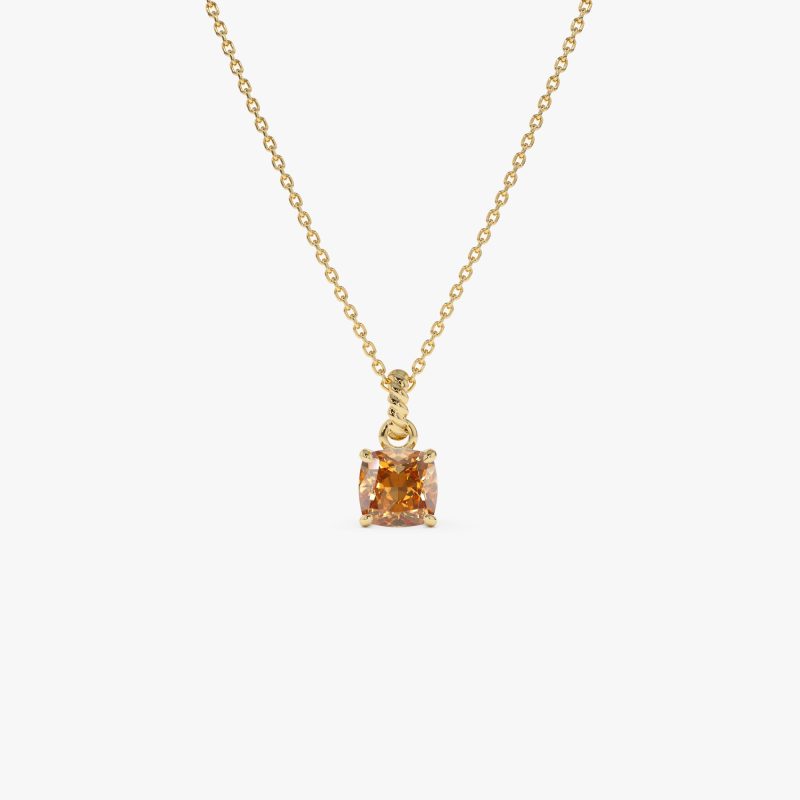 14K Cushion Cut Citrine Solitaire Necklace 14K Gold Ferkos Fine Jewelry