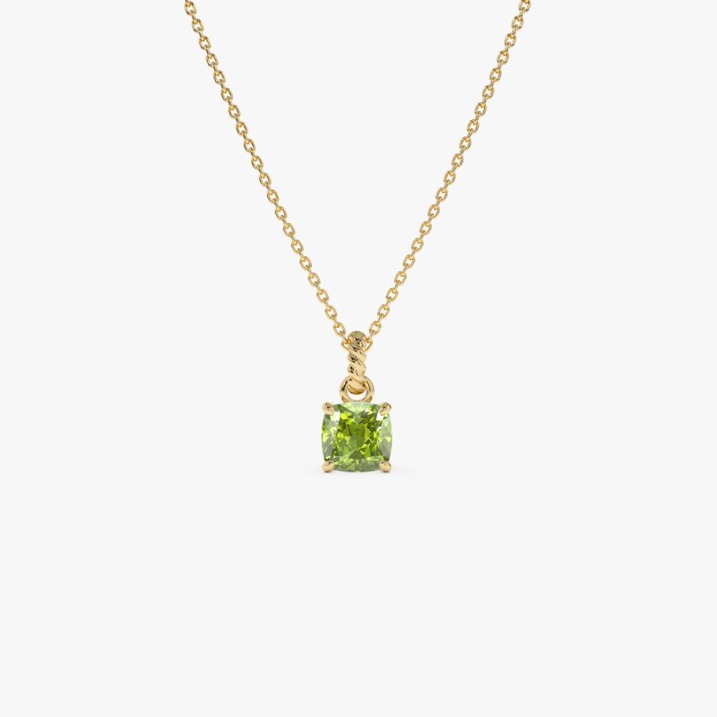 14K Cushion Cut Peridot Solitaire Necklace 14K Gold Ferkos Fine Jewelry