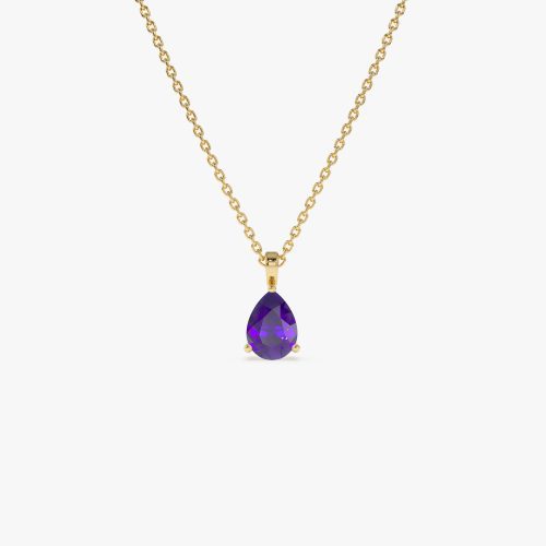 14k Pear Shape Amethyst Solitaire Necklace 14K Gold Ferkos Fine Jewelry