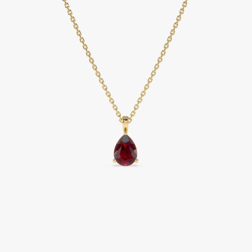 14k Pear Shape Garnet Solitaire Necklace 14K Gold Ferkos Fine Jewelry