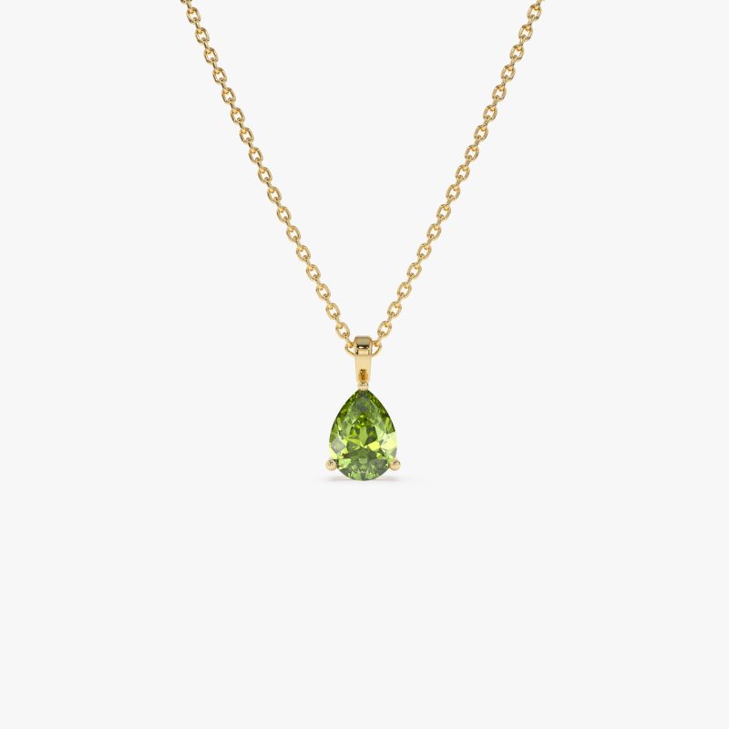 14k Pear Shape Peridot Solitaire Necklace 14K Gold Ferkos Fine Jewelry