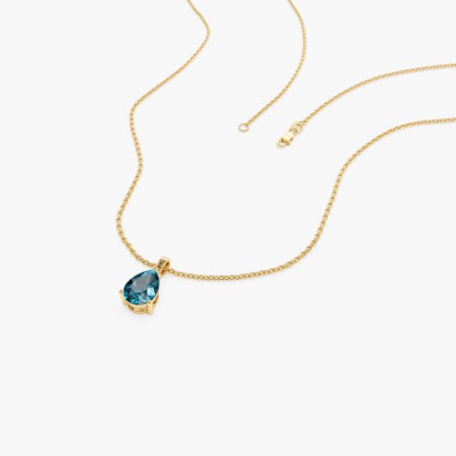 14k Pear Shape London Blue Topaz Solitaire Necklace 14K Gold Ferkos Fine Jewelry