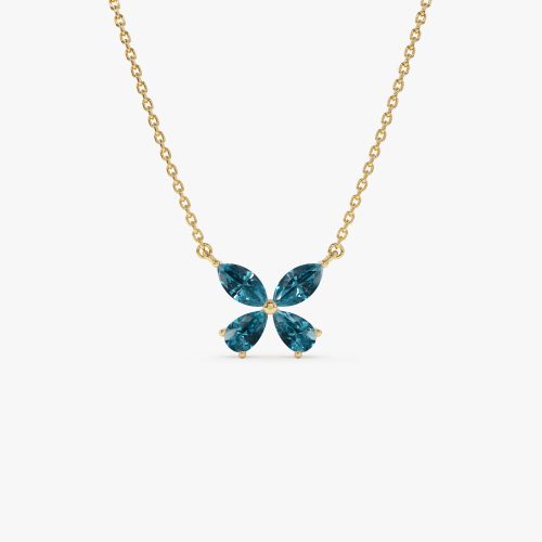 14K Gold London Blue Topaz Butterfly Necklace 14K Gold Ferkos Fine Jewelry