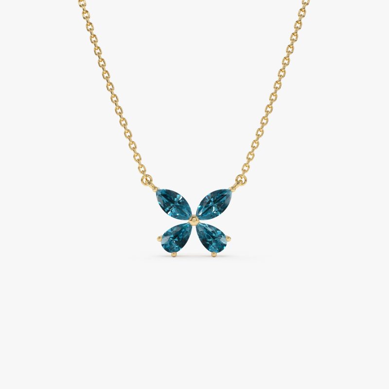 14K Gold London Blue Topaz Butterfly Necklace 14K Gold Ferkos Fine Jewelry