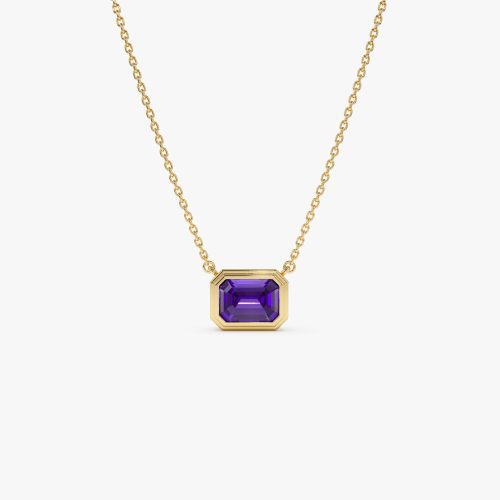 14K Gold 0.95 ctw Emerald Cut Bezel Setting Amethyst 14K Gold Ferkos Fine Jewelry