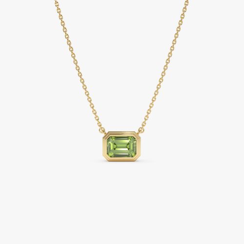 14K Gold 1.15 ctw Emerald Cut Bezel Setting Peridot 14K Gold Ferkos Fine Jewelry