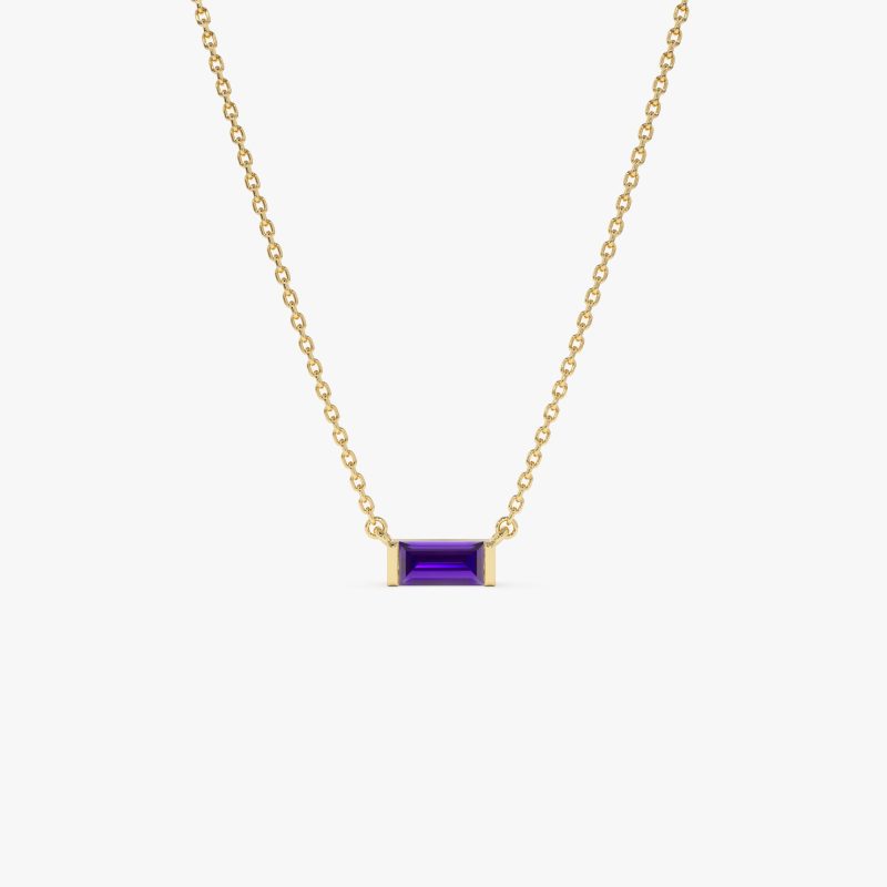 14Kt Gold Baguette Amethyst Dainty Birthstone Necklace 14K Gold Ferkos Fine Jewelry