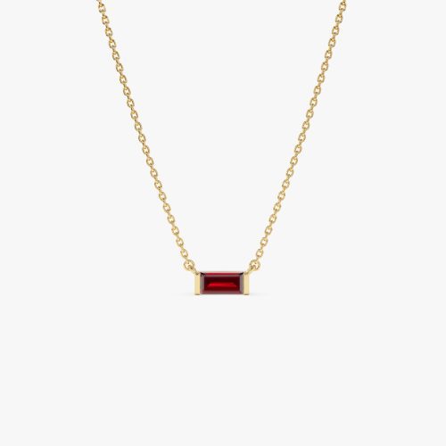 14Kt Gold Baguette Garnet Dainty Birthstone Necklace 14K Gold Ferkos Fine Jewelry