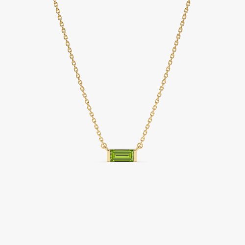 14Kt Gold Baguette Peridot Dainty Birthstone Necklace 14K Gold Ferkos Fine Jewelry