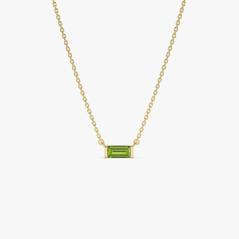 14Kt Gold Baguette Peridot Dainty Birthstone Necklace 14K Gold Ferkos Fine Jewelry