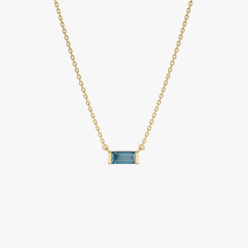 14Kt Gold Baguette London Blue Topaz Dainty Birthstone Necklace 14K Gold Ferkos Fine Jewelry