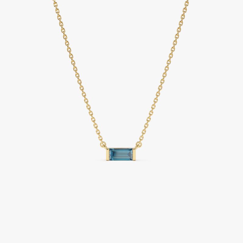 14Kt Gold Baguette London Blue Topaz Dainty Birthstone Necklace 14K Gold Ferkos Fine Jewelry