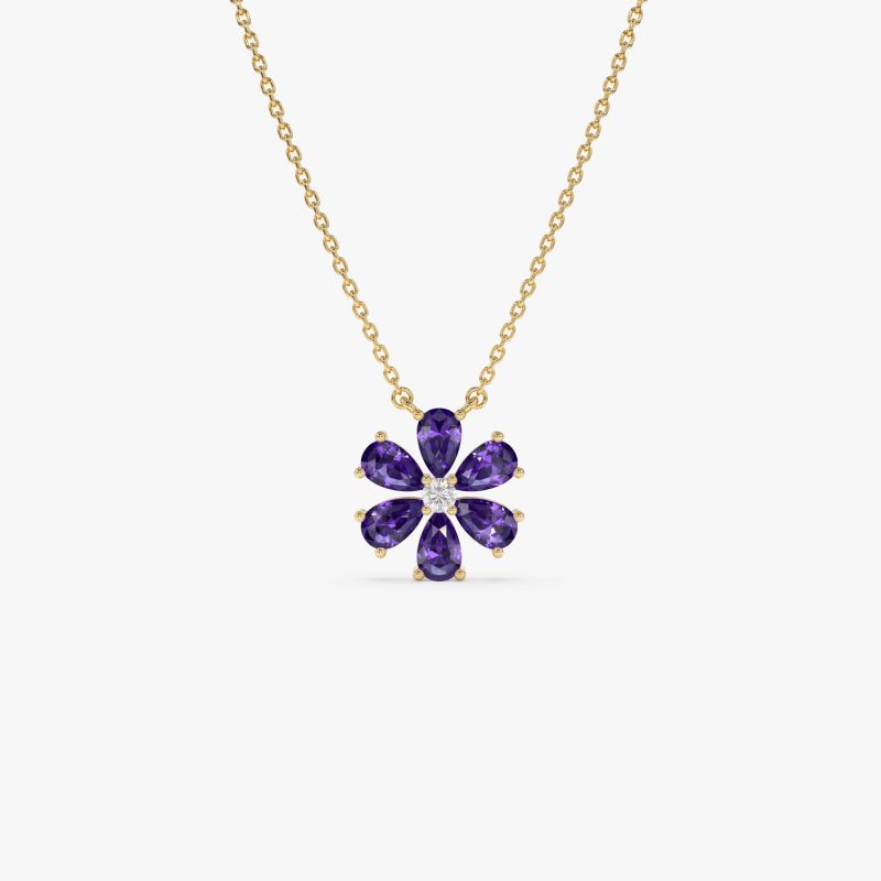 14K Gold Amethyst Flower Necklace 14K Gold Ferkos Fine Jewelry