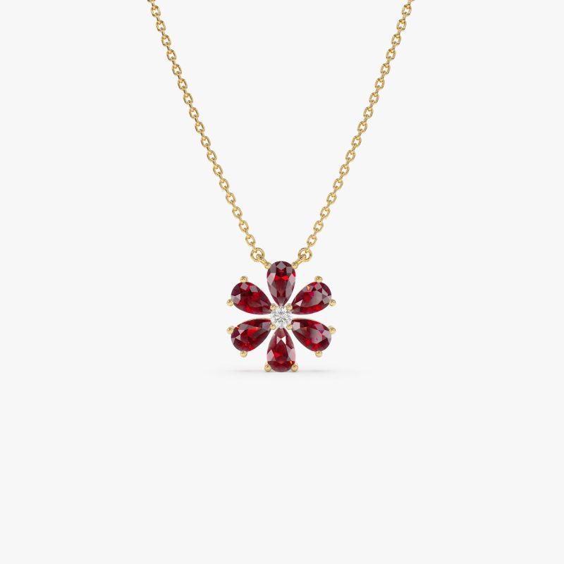 14K Gold Garnet Flower Necklace 14K Gold Ferkos Fine Jewelry