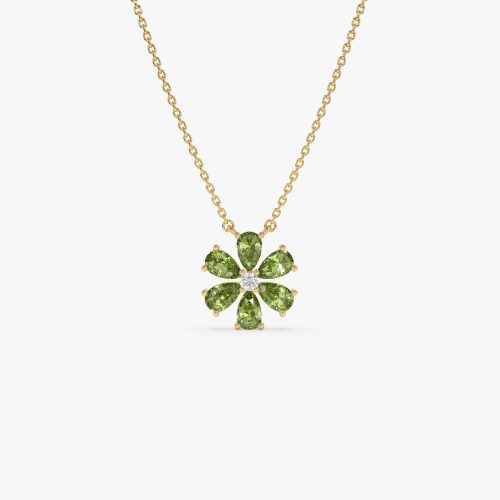 14K Gold Peridot Flower Necklace 14K Gold Ferkos Fine Jewelry