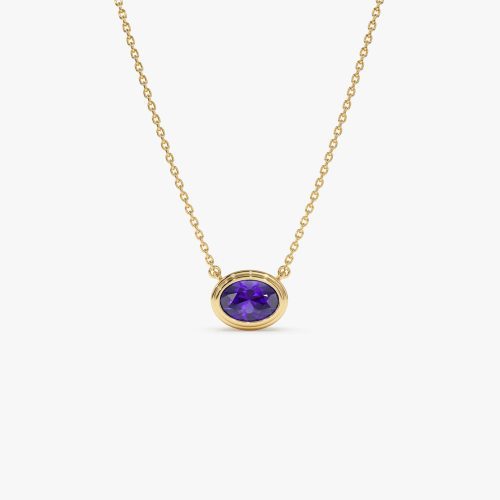 14K Gold Oval Shape Bezel Set Amethyst Necklace 14K Gold Ferkos Fine Jewelry