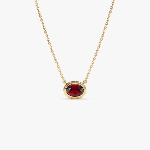 14K Gold Oval Shape Bezel Set Garnet Necklace 14K Gold Ferkos Fine Jewelry