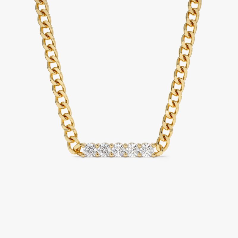 14k Diamond Bar Cuban Chain Necklace 14k Gold Ferkos Fine Jewelry