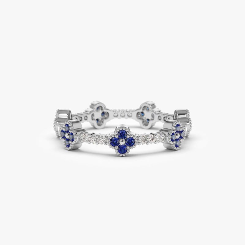 14k Full Eternity Clover Sapphire and Diamond Ring Ferkos Fine Jewelry