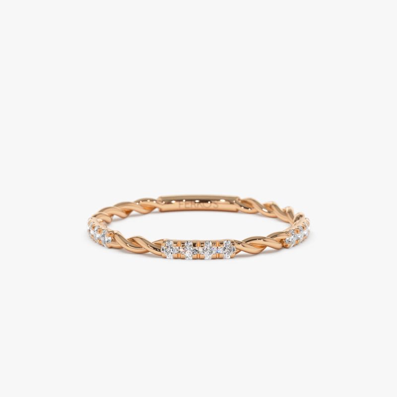 14k Twisted Rope Eternity Diamond Ring 14K Rose Gold Ferkos Fine Jewelry