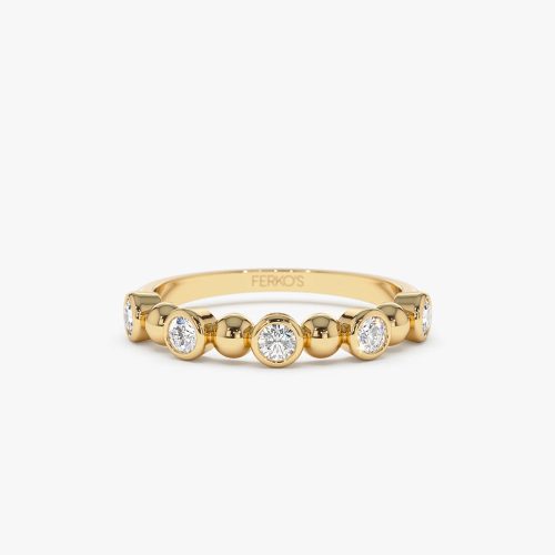 14k Alternating Beads & Bezel Setting Diamond Ring 14K Gold Ferkos Fine Jewelry