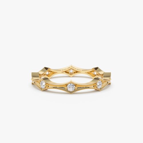 14k Stackable Arte Deco Diamond Wedding Band 14K Gold Ferkos Fine Jewelry