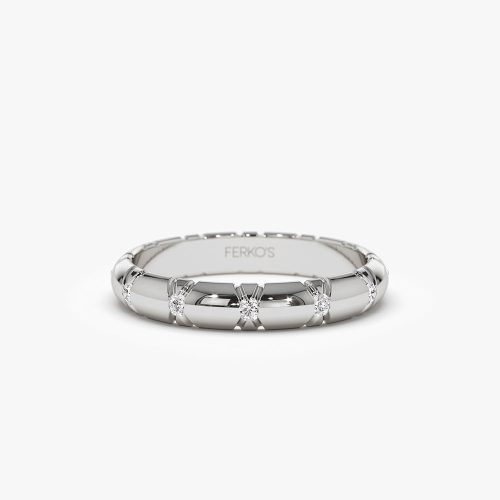 14k 3MM Unique X Cut Design Diamond Wedding Ring Ferkos Fine Jewelry