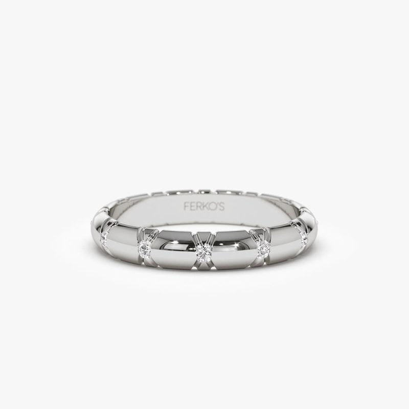 14k 3MM Unique X Cut Design Diamond Wedding Ring Ferkos Fine Jewelry