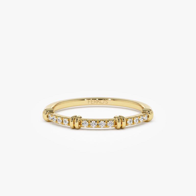 14k Unique Petite Diamond Stack Band 14K Gold Ferkos Fine Jewelry