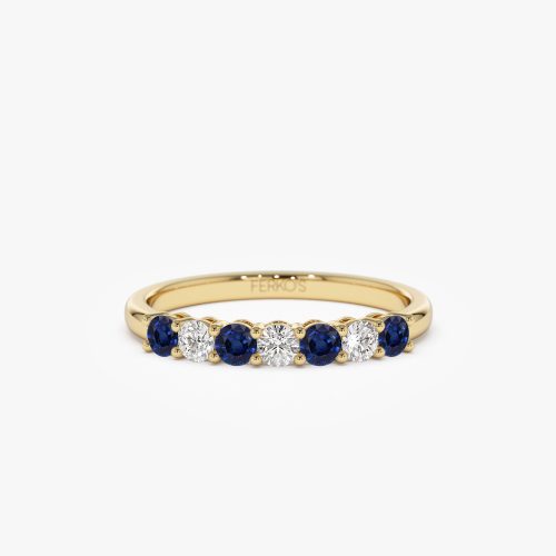 14k 7 Stone Basket Setting Diamond and Sapphire Wedding Ring 14K Gold Ferkos Fine Jewelry