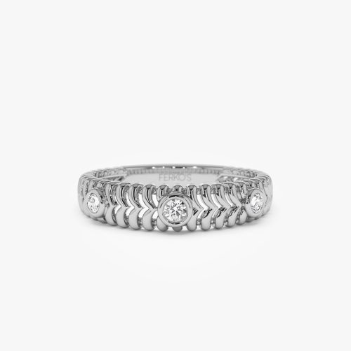 14k Unique Ribbed Three Stone Diamond Ring Ferkos Fine Jewelry