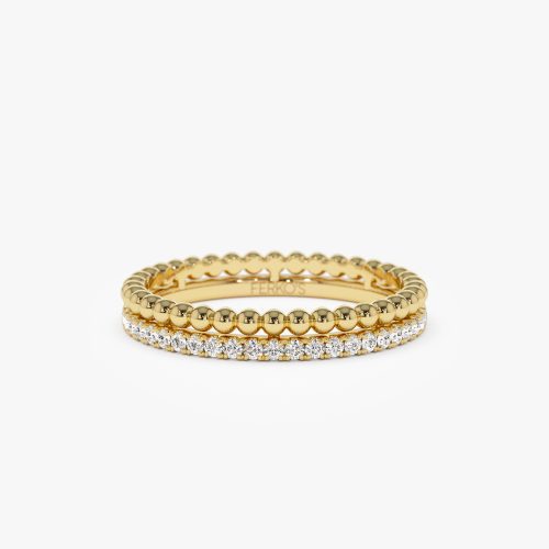 14K Stacked Beaded Ring with Diamond Ring 14K Gold Ferkos Fine Jewelry