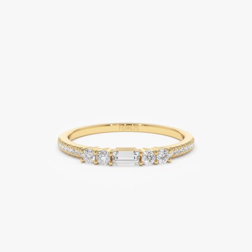 14k Baguette and Round Diamond Dainty Stackable Ring 14K Gold Ferkos Fine Jewelry