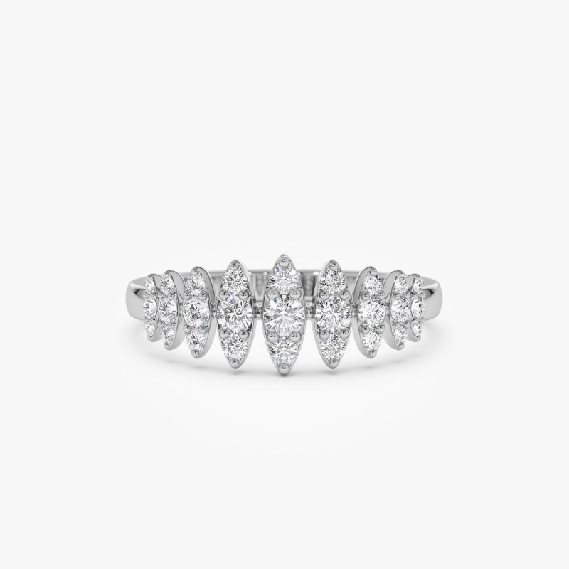 14k Unique Design Glamorous Diamond Ring 14K White Gold Ferkos Fine Jewelry