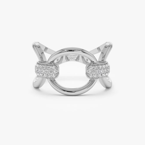 14k Unique Diamond Horsebit Pave Ring 14K White Gold Ferkos Fine Jewelry