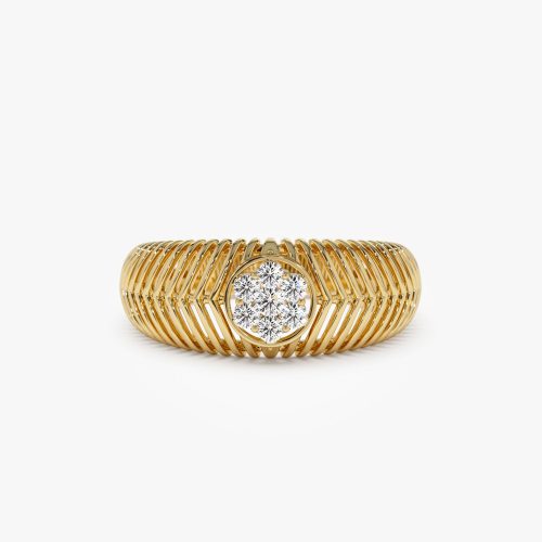 14k Unique Ribbed Illusion Setting Diamond Ring 14K Gold Ferkos Fine Jewelry