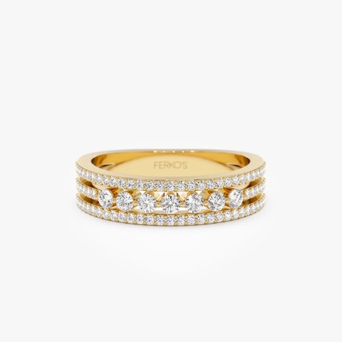 14k Triple Row Diamond Stacking Wedding Ring 14K Gold Ferkos Fine Jewelry