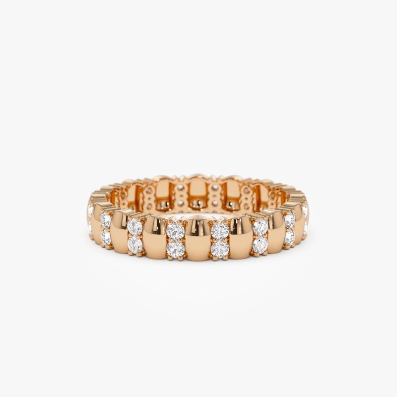 14k Unique Double Row Diamond Eternity Ring 14K Rose Gold Ferkos Fine Jewelry