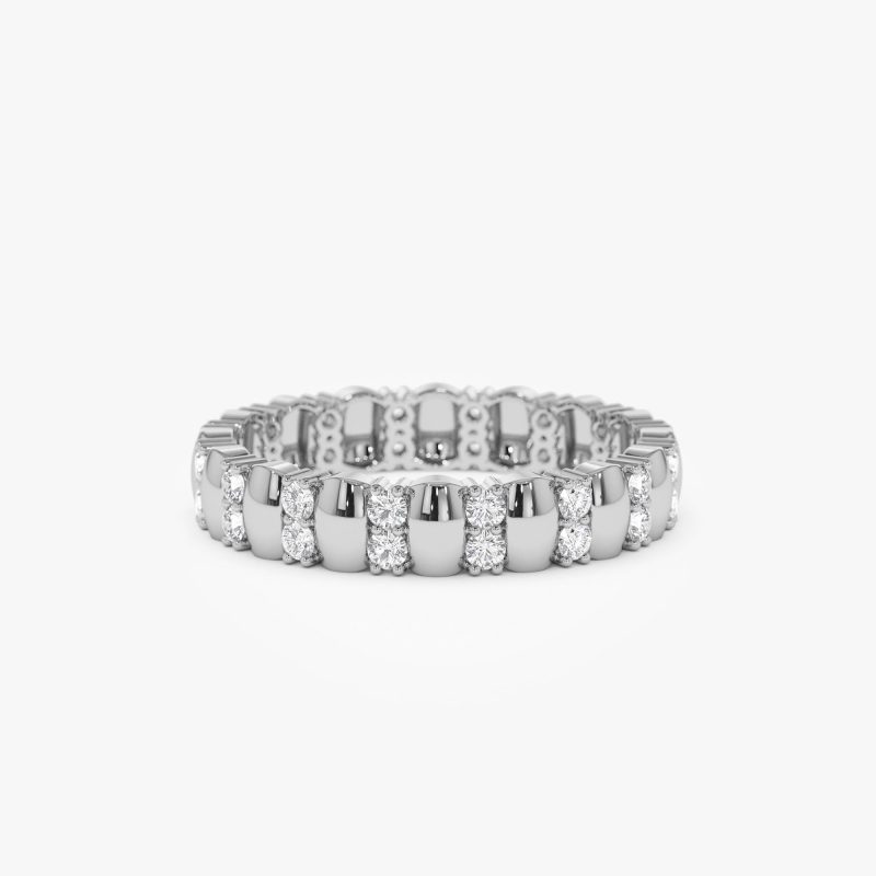 14k Unique Double Row Diamond Eternity Ring 14K White Gold Ferkos Fine Jewelry