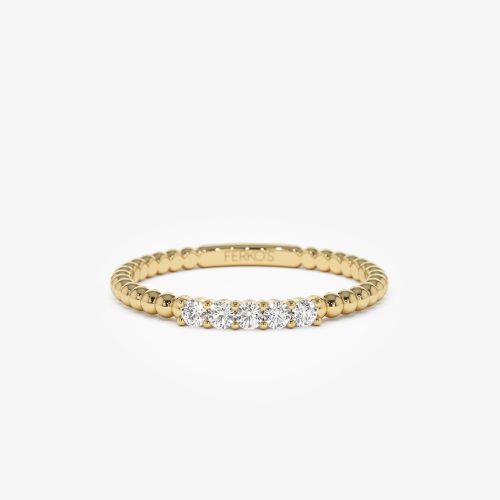 14K Stacking Dainty Beaded Diamond Band 14K Gold Ferkos Fine Jewelry