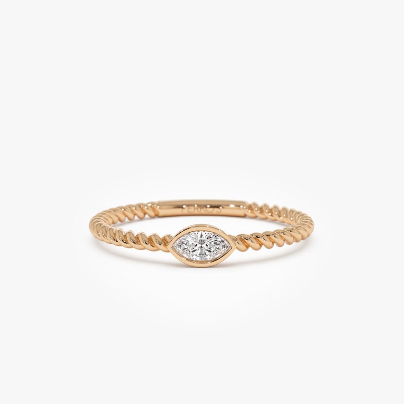 14kt Bezel Marquise Diamond Rope ring 14K Rose Gold FERKOS FJ