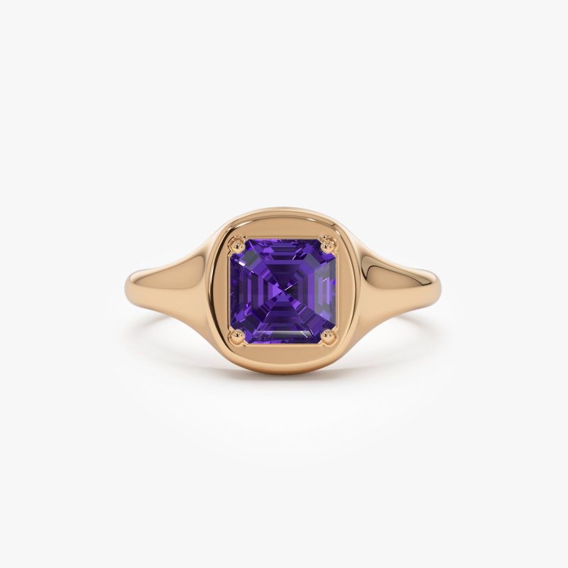 14K Asscher Cut Amethyst Signet Ring 14K Rose Gold Ferkos Fine Jewelry