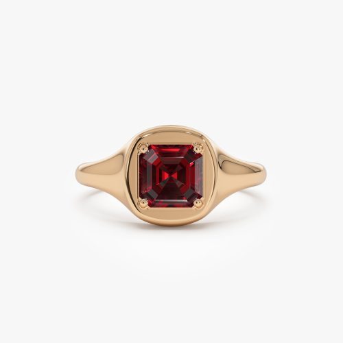 14K Asscher Cut Garnet Signet Ring 14K Rose Gold Ferkos Fine Jewelry