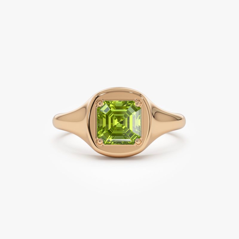 14K Asscher Cut Peridot Signet Ring 14K Rose Gold Ferkos Fine Jewelry